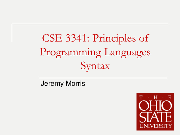 cse 3341 principles of programming languages syntax