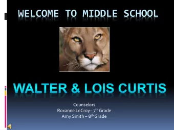 WELCOME TO MIDDLE SCHOOL  Counselors Roxanne LeCroy  7 th Grade Amy Smith  8 th Grade Leaders