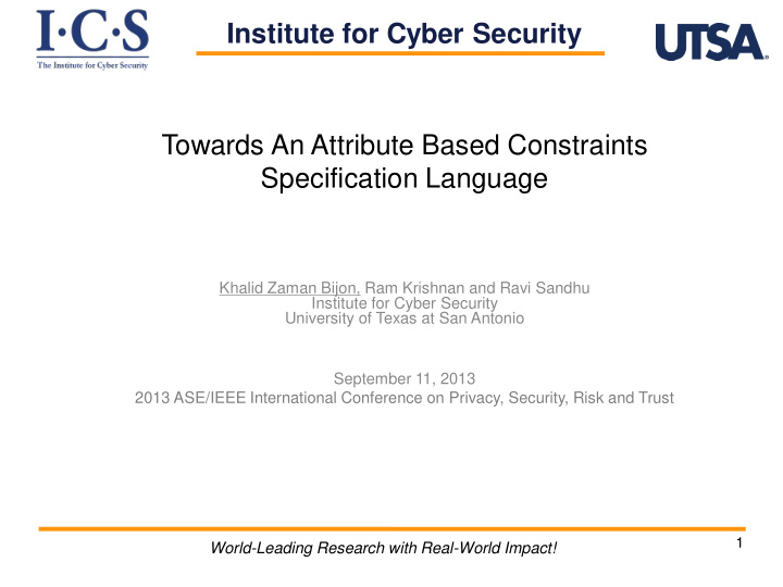 institute for cyber security towards an attribute based