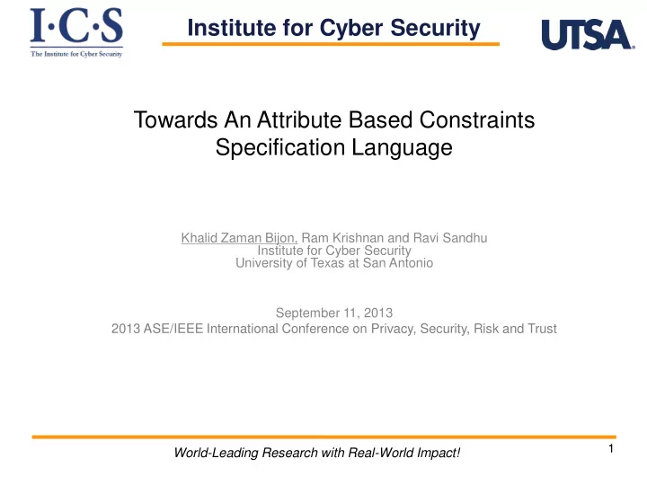 institute for cyber security towards an attribute based