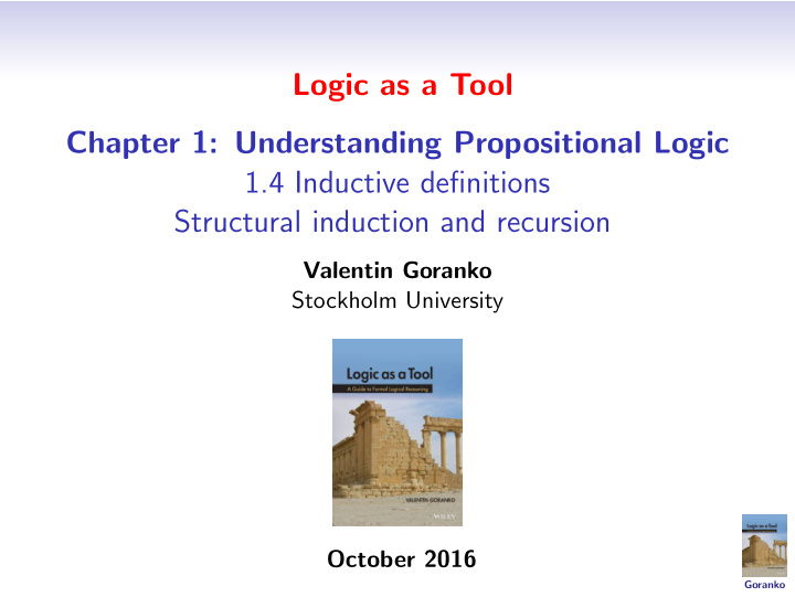 logic as a tool chapter 1 understanding propositional