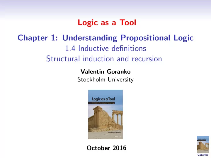 logic as a tool chapter 1 understanding propositional