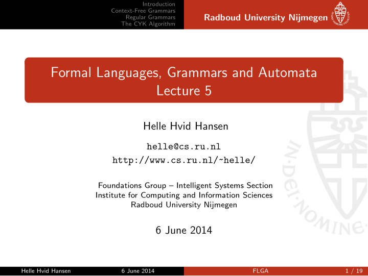 formal languages grammars and automata lecture 5