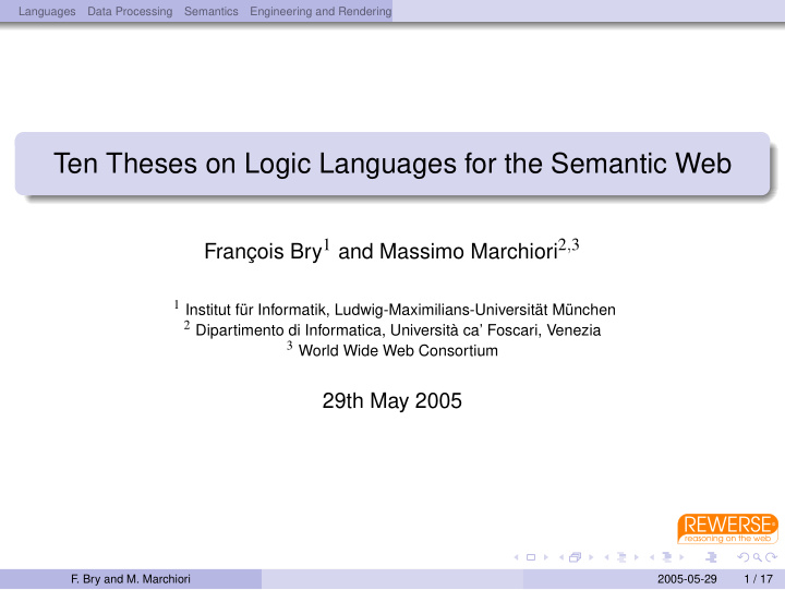 ten theses on logic languages for the semantic web