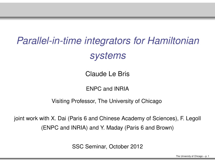 parallel in time integrators for hamiltonian systems