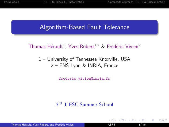 algorithm based fault tolerance