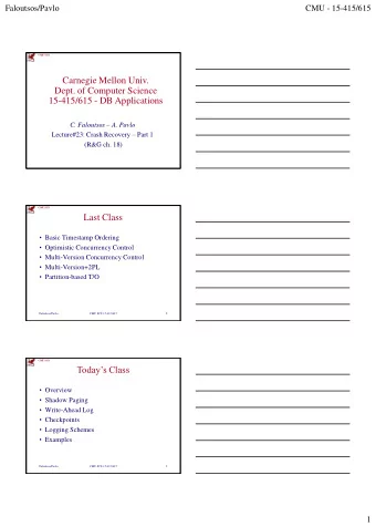 Carnegie Mellon Univ.  Dept. of Computer Science  15-415/615 - DB Applications C. Faloutsos  A.