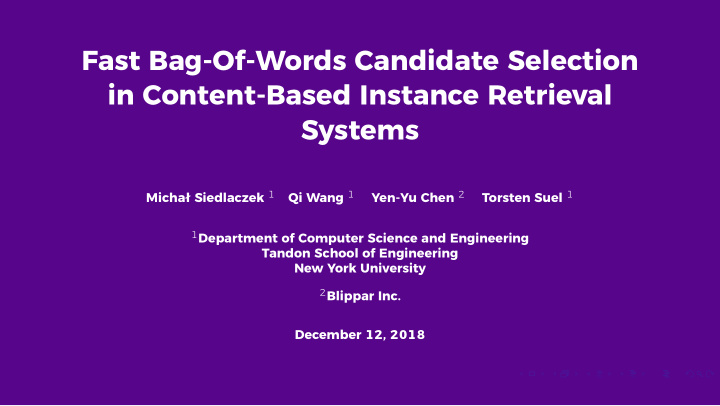 fast bag of words candidate selection in content based