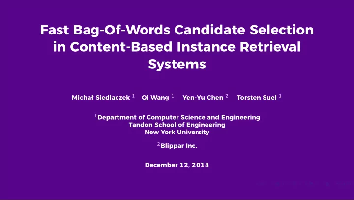 fast bag of words candidate selection in content based