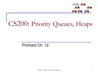 CS200: Priority Queues, Heaps  Prichard Ch. 12  CS200 - Tables and Priority Queues  1  Priority