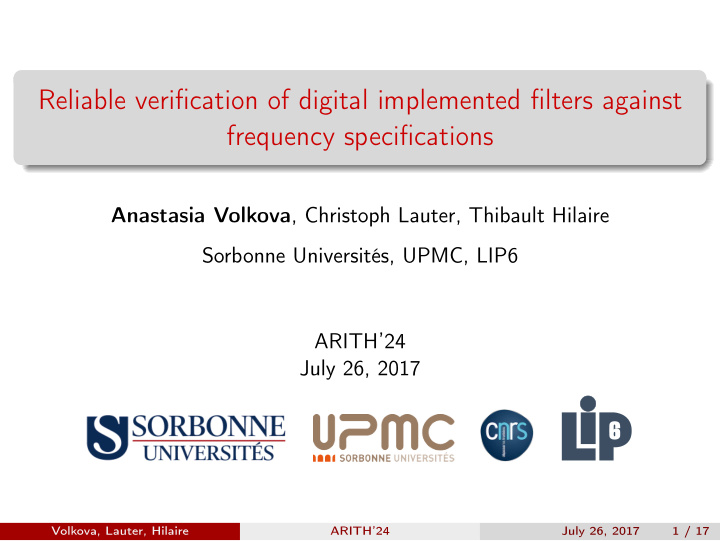 reliable verification of digital implemented filters