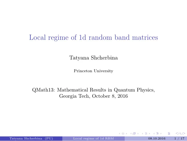 local regime of 1d random band matrices