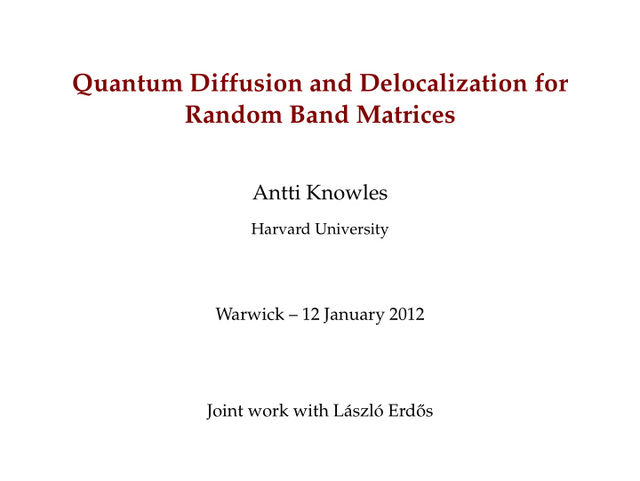 quantum diffusion and delocalization for random band