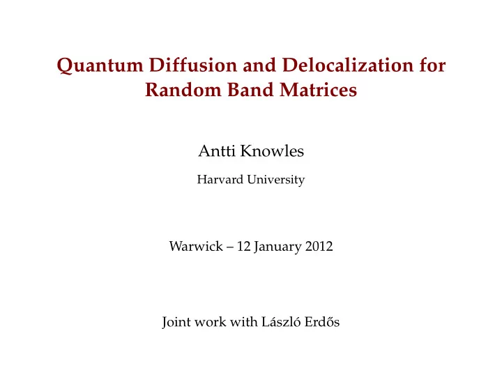 quantum diffusion and delocalization for random band