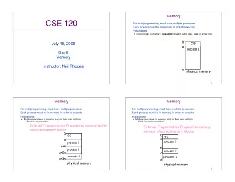 CSE 120  For multiprogramming, must have multiple processes  Each process must be in memory in