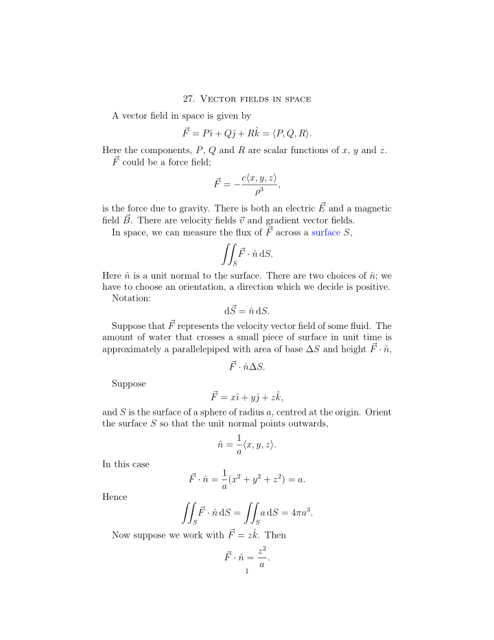 27 vector fields in space a vector field in space is