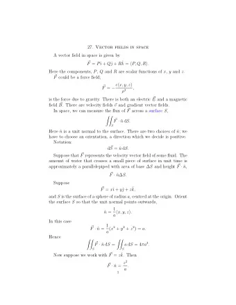 27. Vector fields in space  A vector field in space is given by  + R    F = P   + Q