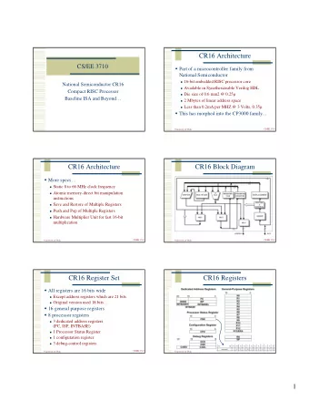 CR16 Architecture  CS/EE 3710  Part of a microcontroller family from  National Semiconductor