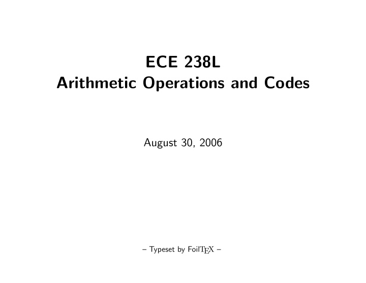 ece 238l arithmetic operations and codes