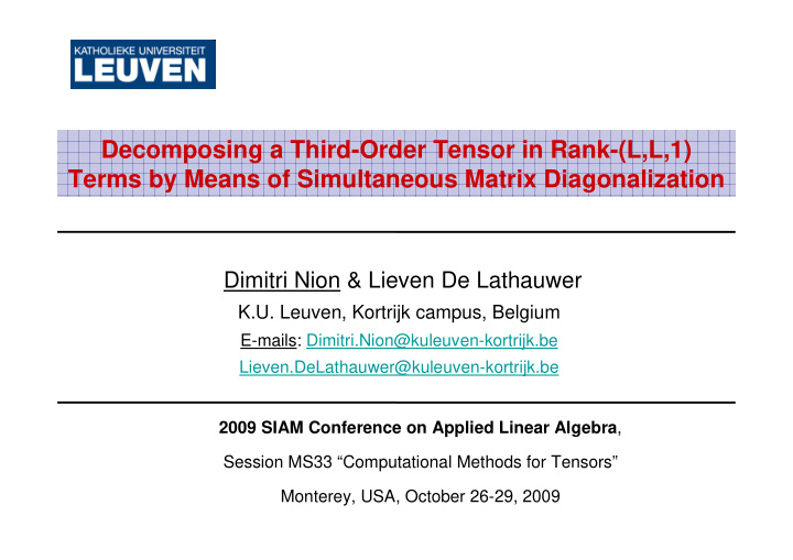 decomposing a third order tensor in rank l l 1 terms by