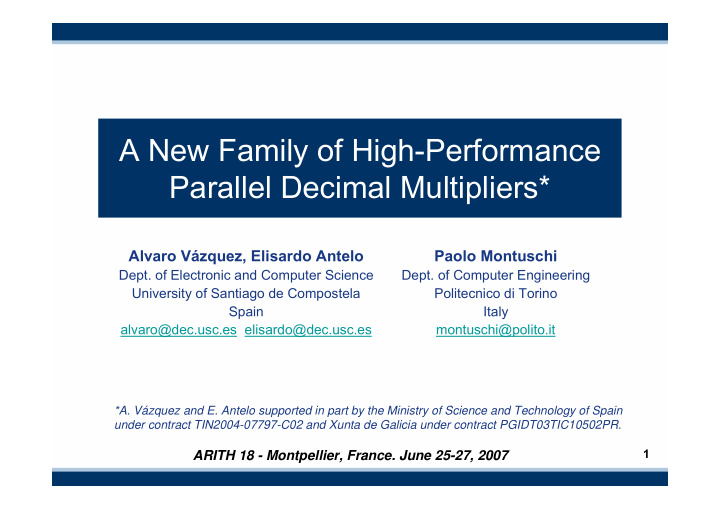 a new family of high performance parallel decimal