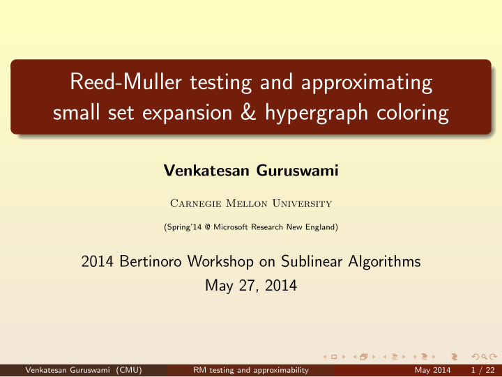 reed muller testing and approximating small set expansion