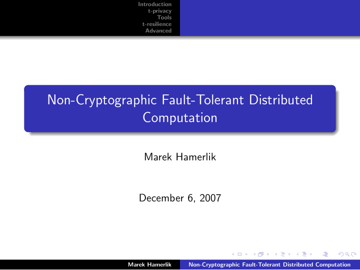 non cryptographic fault tolerant distributed computation