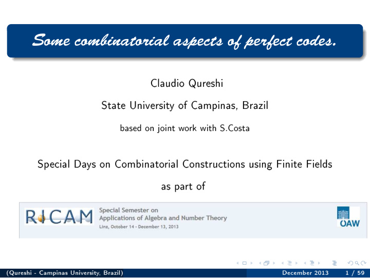 some combinatorial aspects of perfect codes