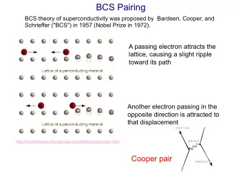 BCS Pairing  BCS theory of superconductivity was proposed by  Bardeen, Cooper, and  Schrieffer