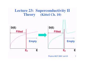 Lecture 23:  Superconductivity II Theory (Kittel Ch. 10)  D(E)  D(E)  Filled  Filled  Empty  Empty