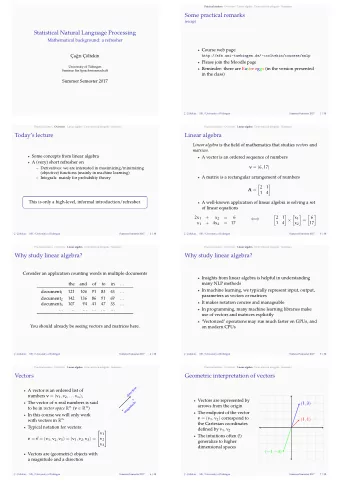 Statistical Natural Language Processing                You should already be