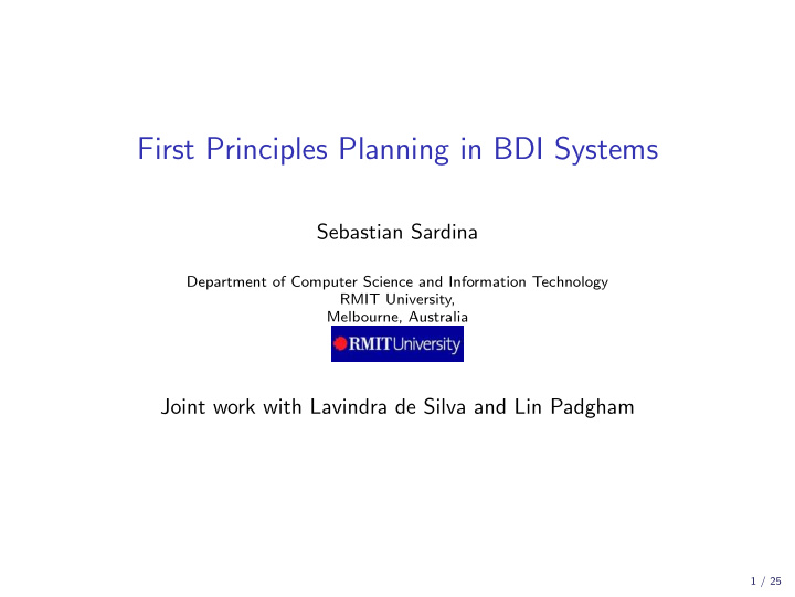 first principles planning in bdi systems