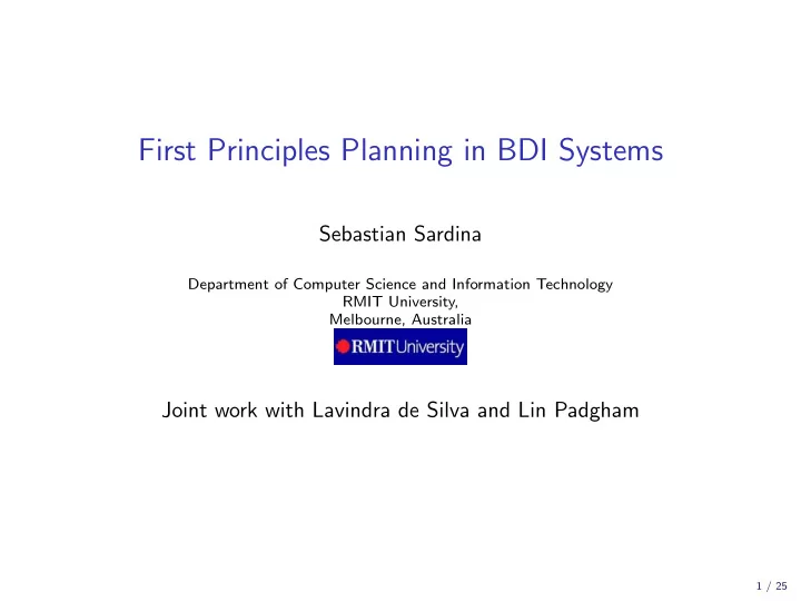 first principles planning in bdi systems