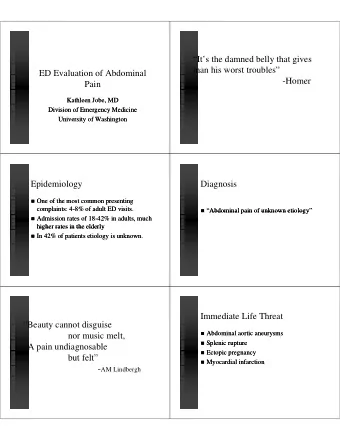 Its the damned belly that gives  y  g  man his worst troubles  ED Evaluation of Abdominal