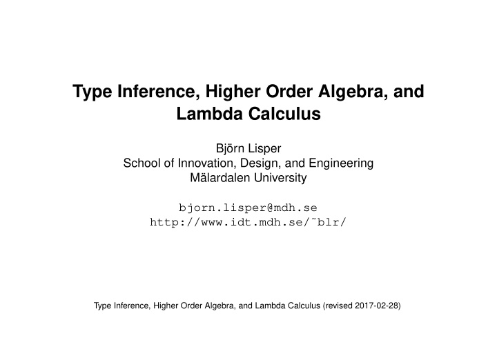 type inference higher order algebra and lambda calculus