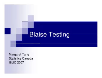 Blaise Testing  Blaise Testing  M  Margaret Tang  t T  Statistics Canada  IBUC 2007  IBUC 2007