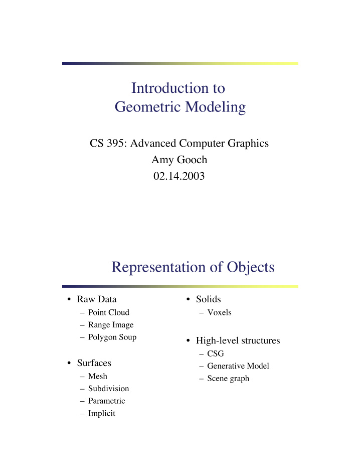 introduction to geometric modeling