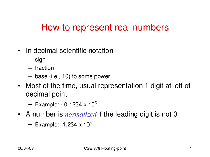 how to represent real numbers