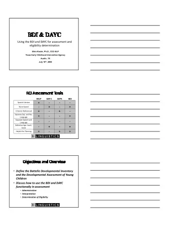 7/16/2009  Using the BDI and DAYC for assessment and  eligibility determination  Ellen Kester,