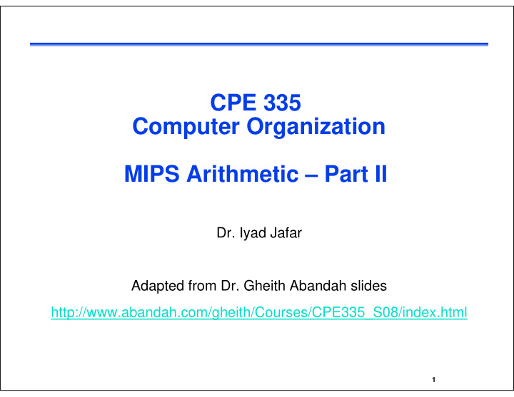 cpe 335 cpe 335 computer organization mips arithmetic