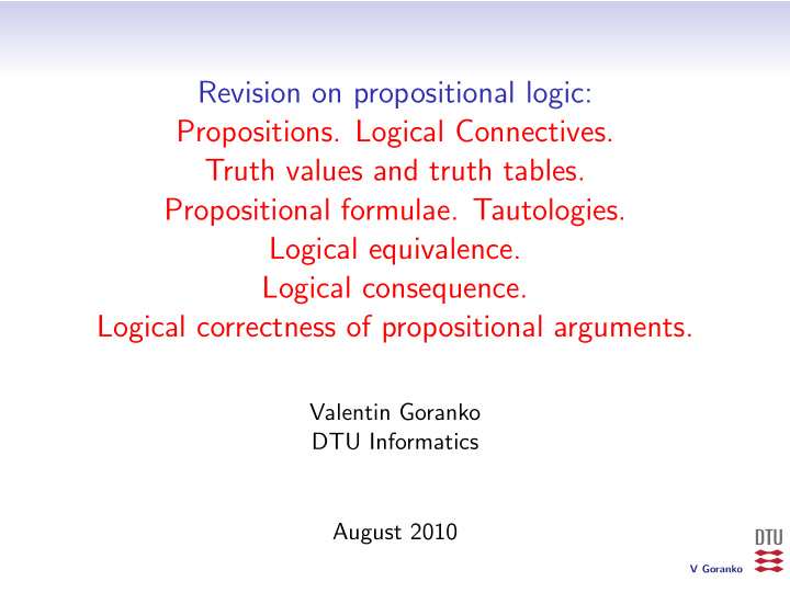 revision on propositional logic propositions logical