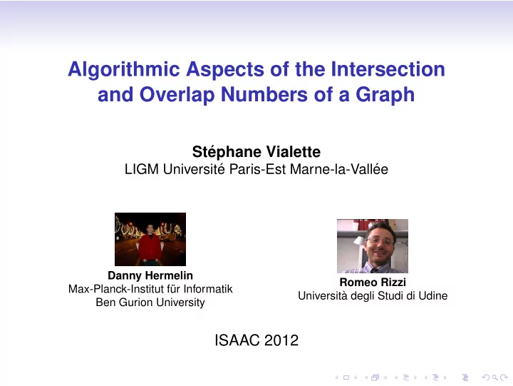 algorithmic aspects of the intersection and overlap