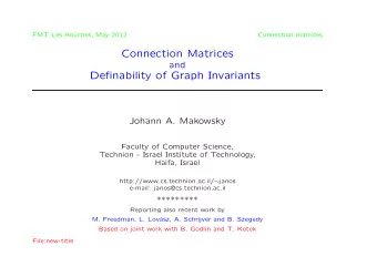 Connection Matrices  and  Definability of Graph Invariants  Johann A. Makowsky  Faculty of Computer