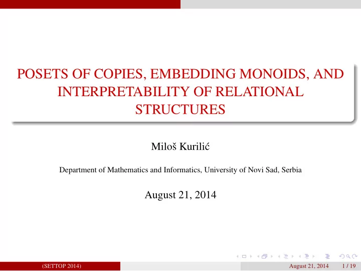 posets of copies embedding monoids and interpretability