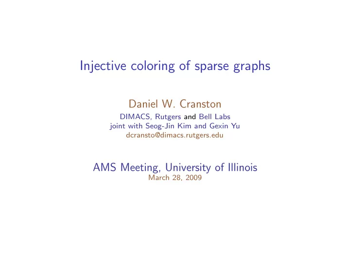 injective coloring of sparse graphs