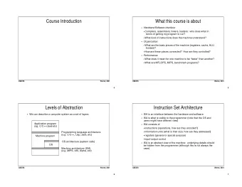 Course Introduction  What this course is about  Hardware/Software interface:  Compilers,