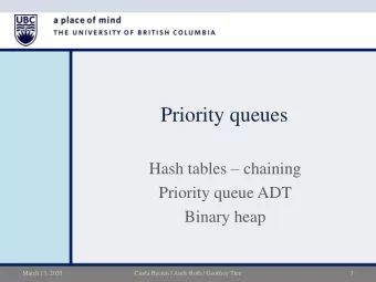 Priority queues Hash tables  chaining  Priority queue ADT  Binary heap  March 13, 2020  Cinda