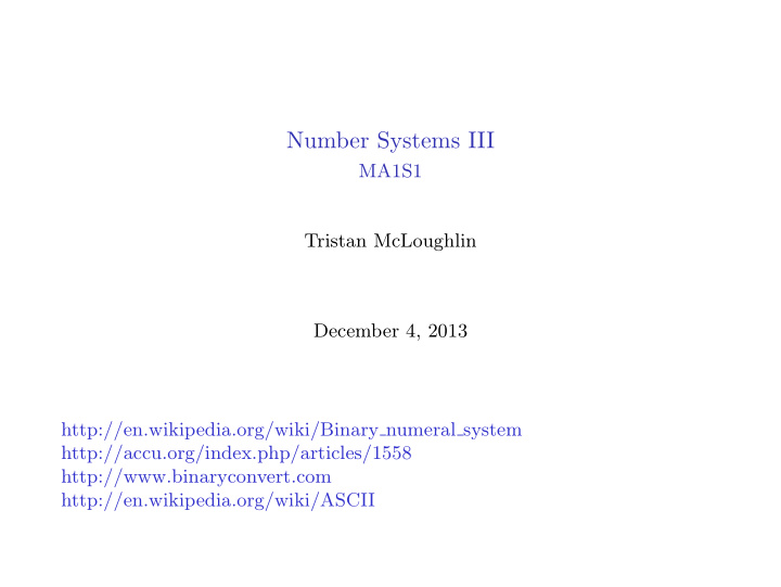 number systems iii