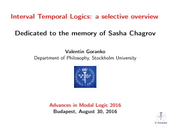 Interval Temporal Logics: a selective overview  Dedicated to the memory of Sasha Chagrov  Valentin