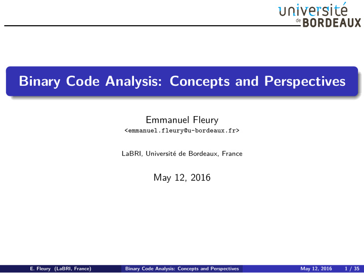 binary code analysis concepts and perspectives